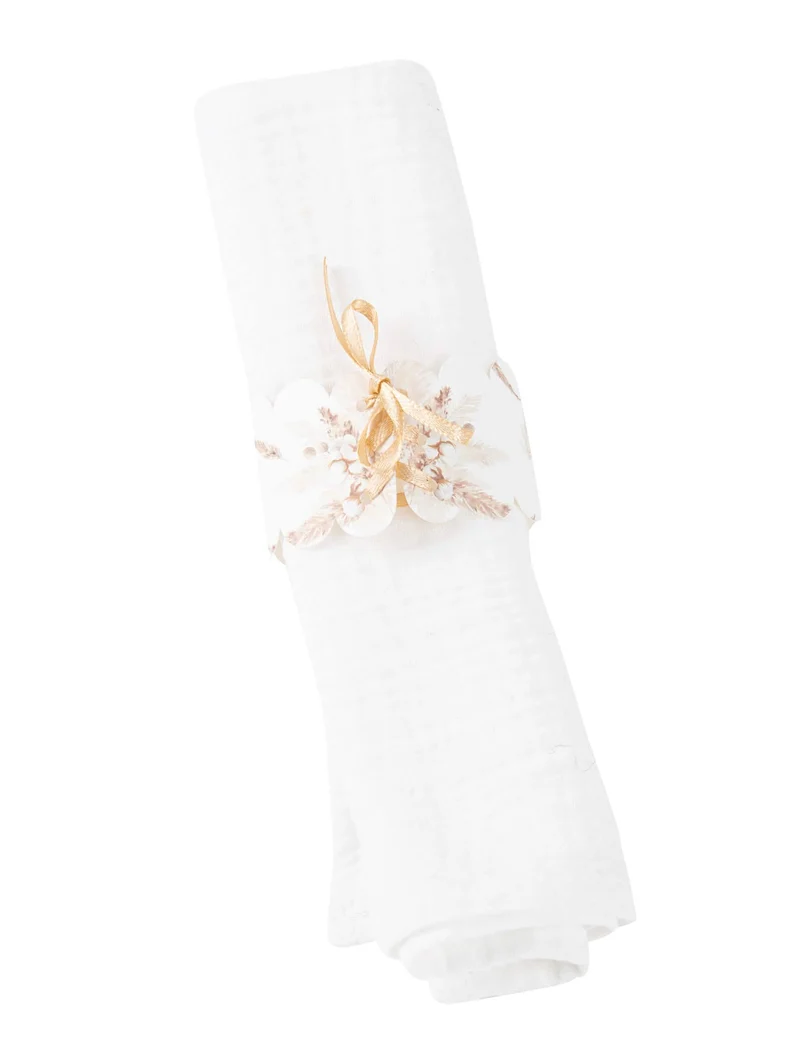 10 Serviettenringe Pampa und Baumwollblumen aus weißem Papier
