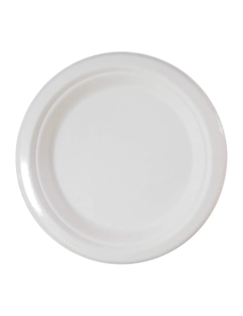 10 weiße kompostierbare Zuckerrohrfaser-Teller 23 cm