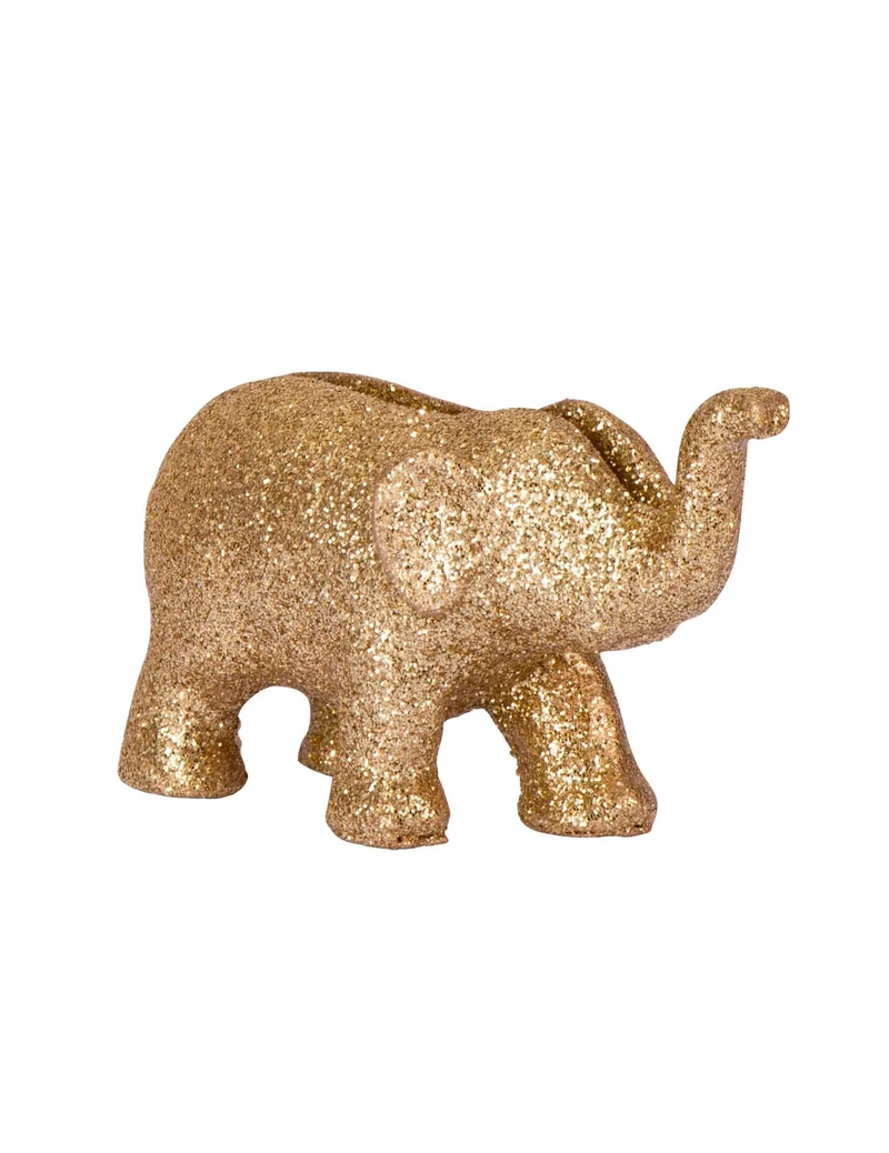 4 Elefanten-Tischkarten aus Harz mit goldenem Glitzer 7 x 4 cm für Partys