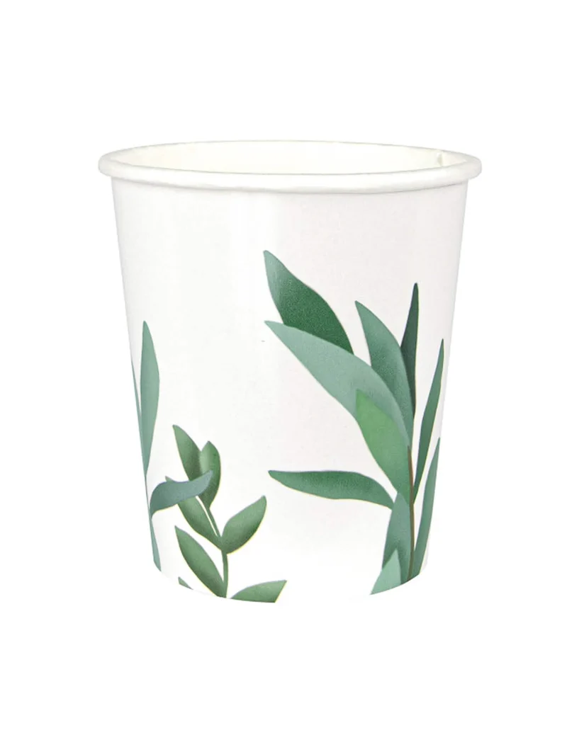 8 Pappbecher Eukalyptusblätter 200 ml für Hochzeit
