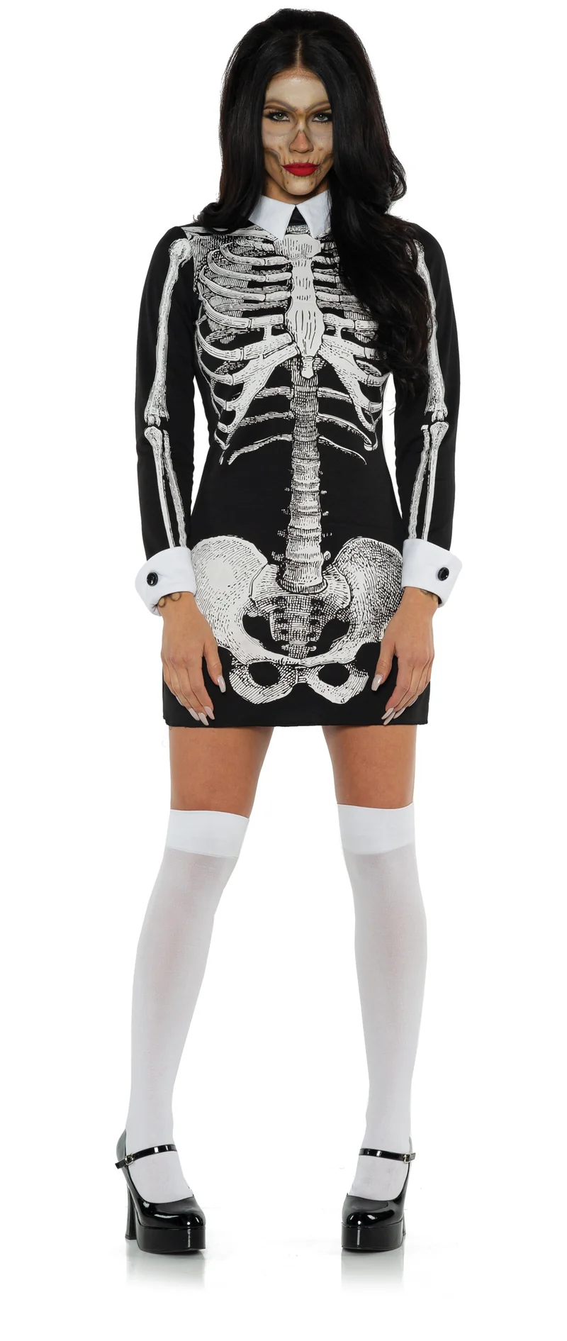 Skelett Langarmkleid mit Kragen