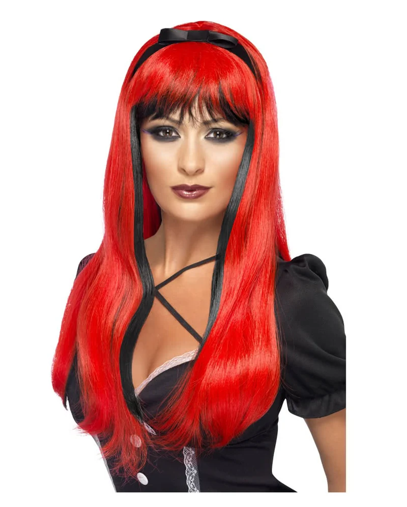 Gothic Hexe Perücke rot/schwarz