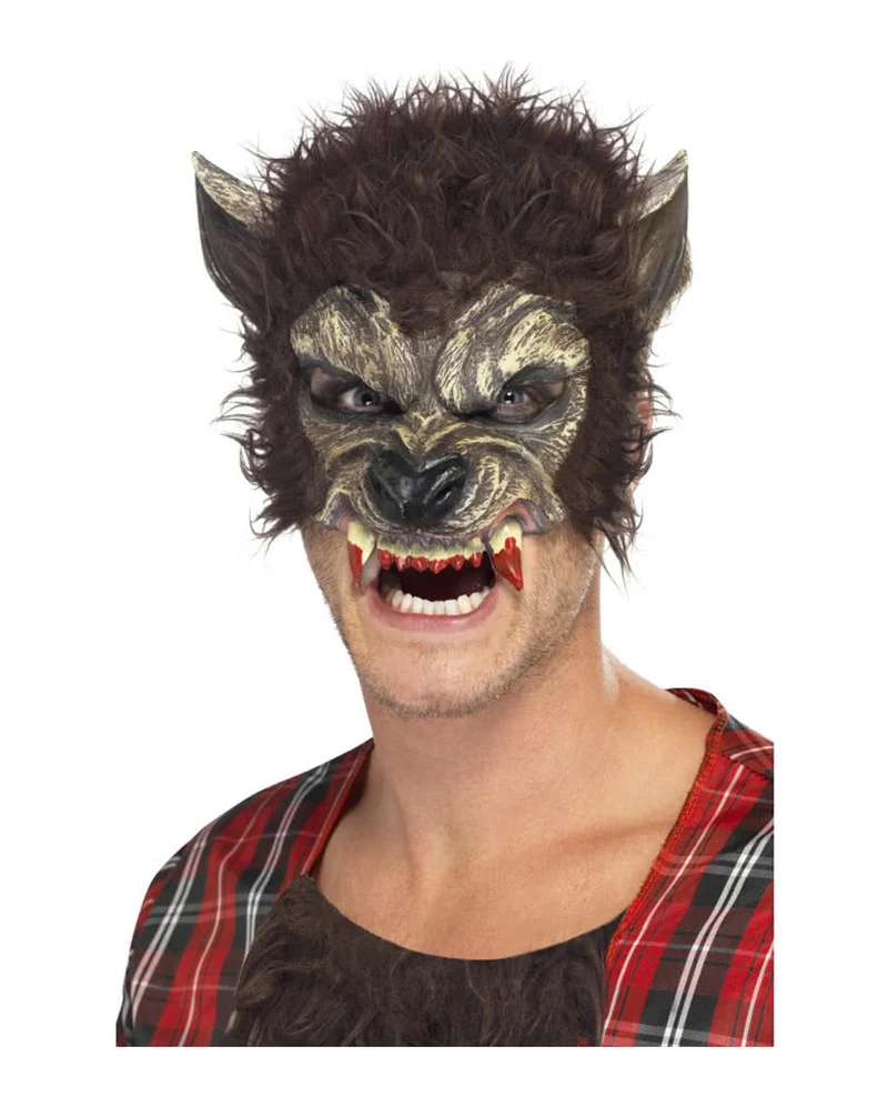 Gruselige Werwolf Halbmaske mit Fell