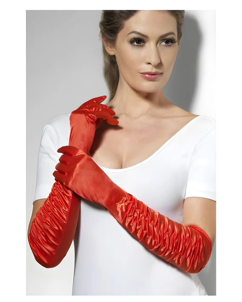 Rote Satin Handschuhe im Vintage Stil