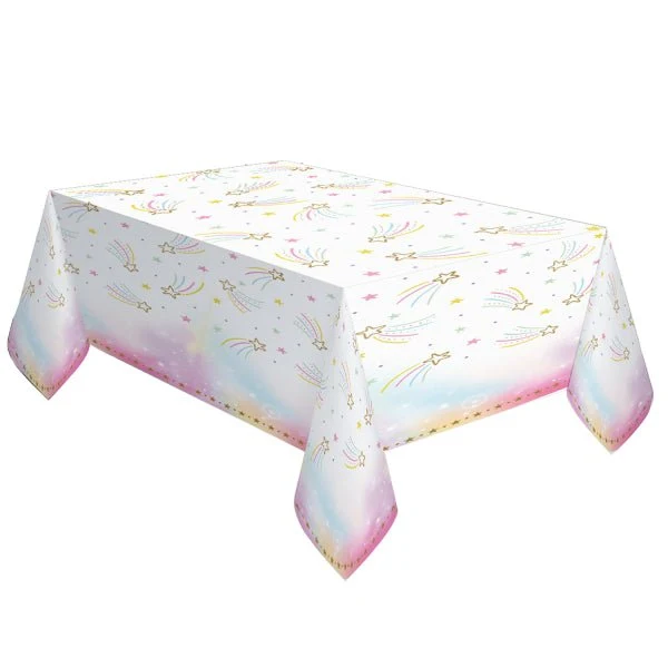 Einhorn Tischdecke Bunte fallende Sterne 1,8m