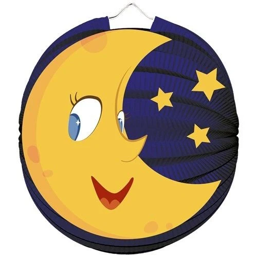 Blau Gelber Lampion Mond und Sterne 23cm