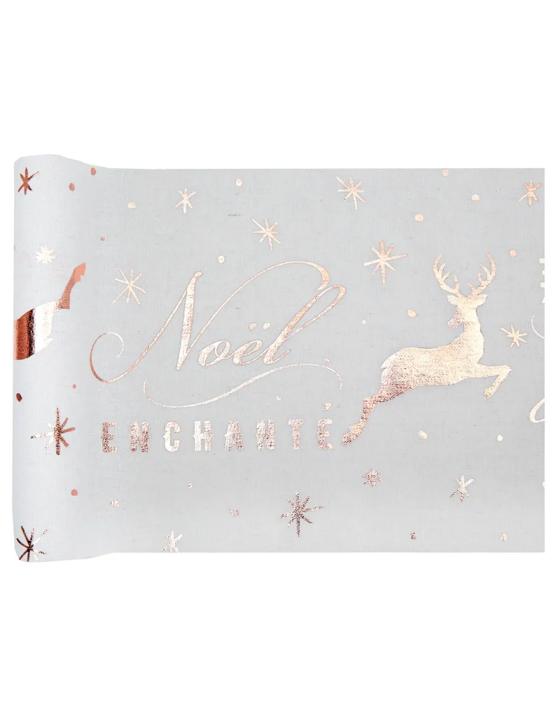 Tischläufer aus Baumwolle verzaubertes Roségold-Weihnachten 3 m x 28 cm mit Hirschmotiven