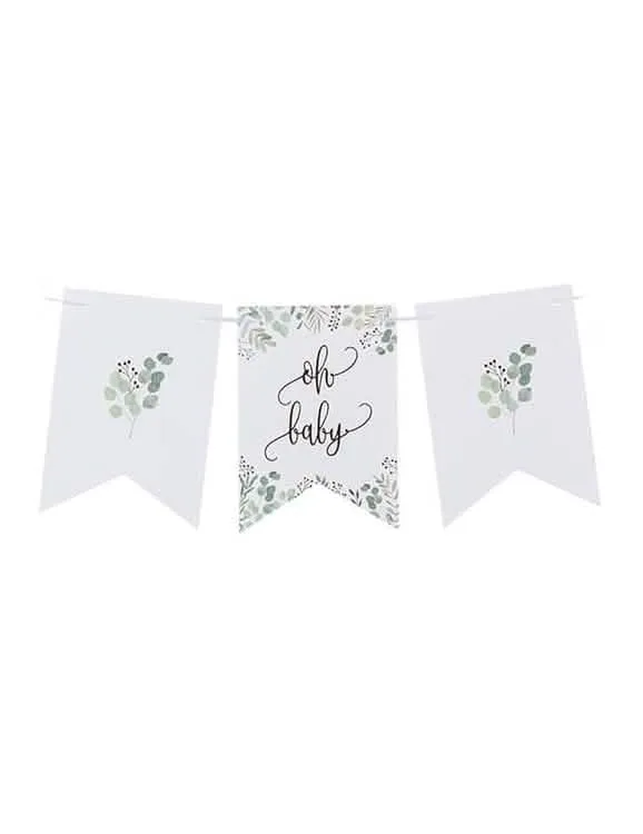 Girlande 11 Wimpel "Oh Baby" Grün und Gold 140 cm Babyparty