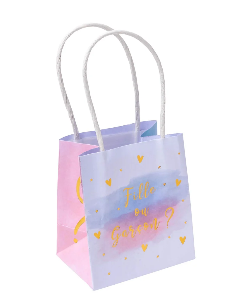 6 Geschenkbeutel Mädchen oder Junge rosa blau und gold 10 x 11 x 7 cm für Gender Reveal