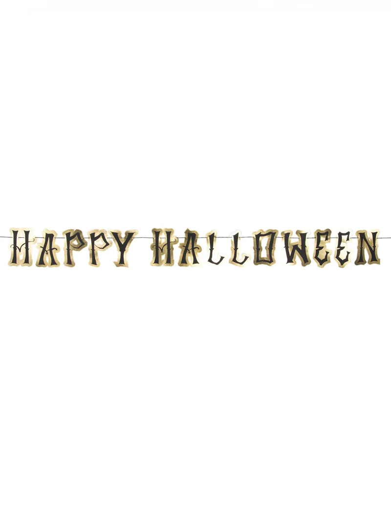 Girlande aus Pappe Happy Halloween Schwarz und Gold 2 m mit Buchstaben