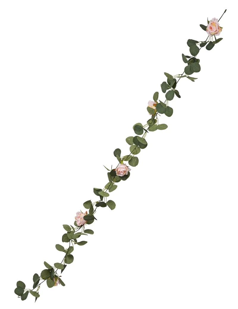 Girlande aus Rosen und Eukalyptus Grün und Rosa 1,70m künstlich