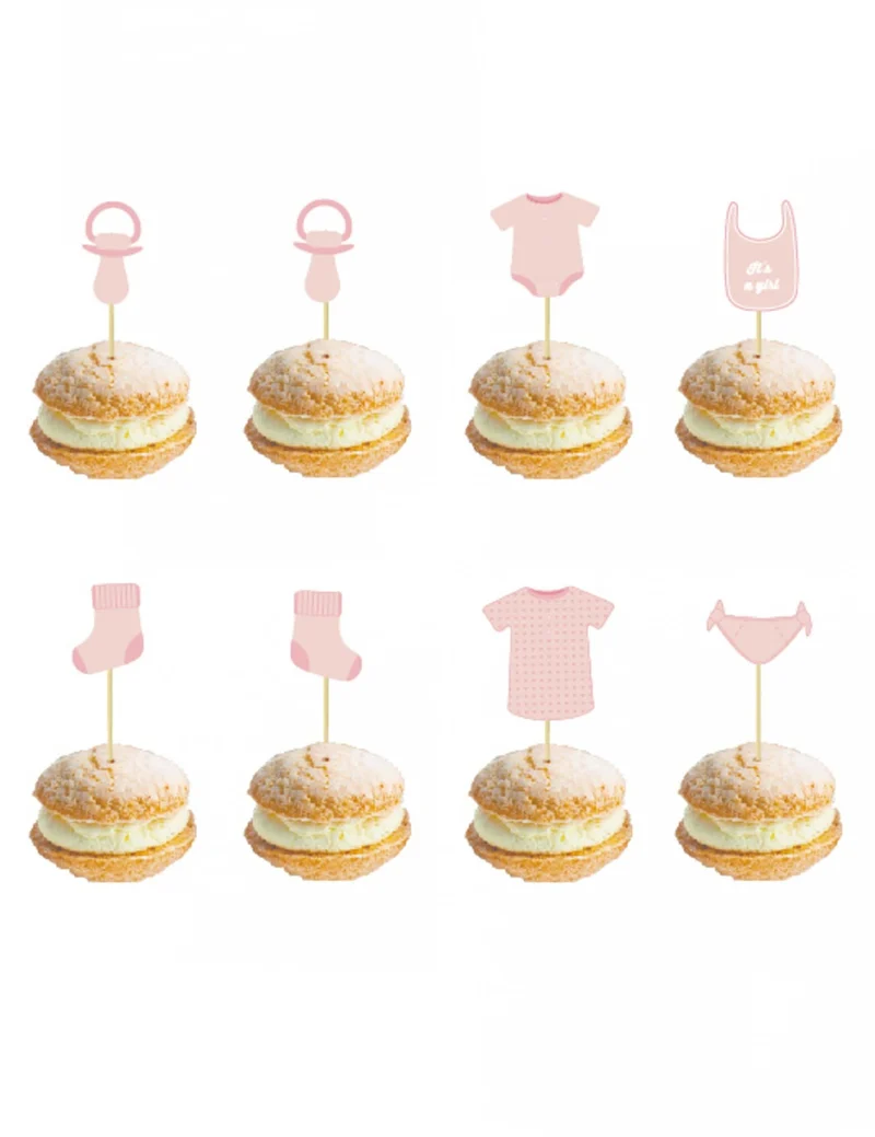 8 rosa Baby-Holzspieße 10 cm für Babyparty
