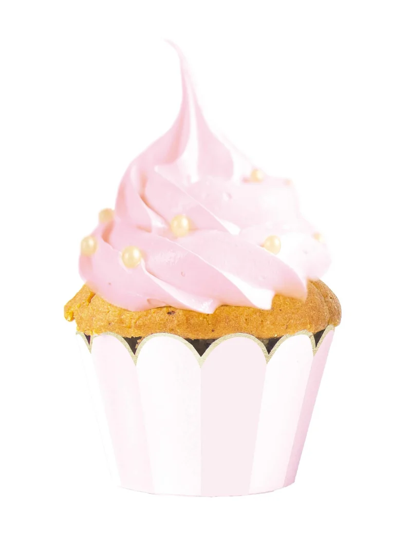 6 pink-weiße Cupcake-Förmchen mit Wellenrand