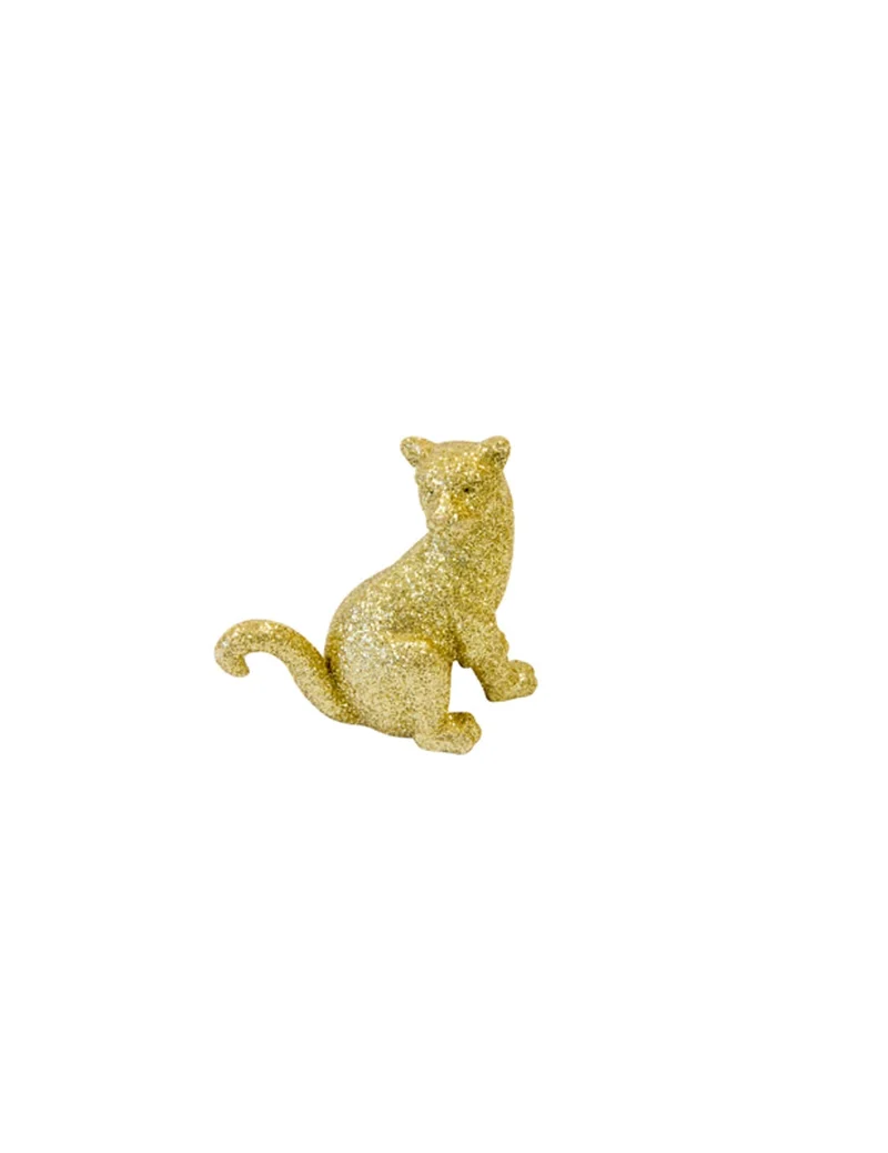 Goldener sitzender Panther aus Harz, 6 cm mit Glitzer