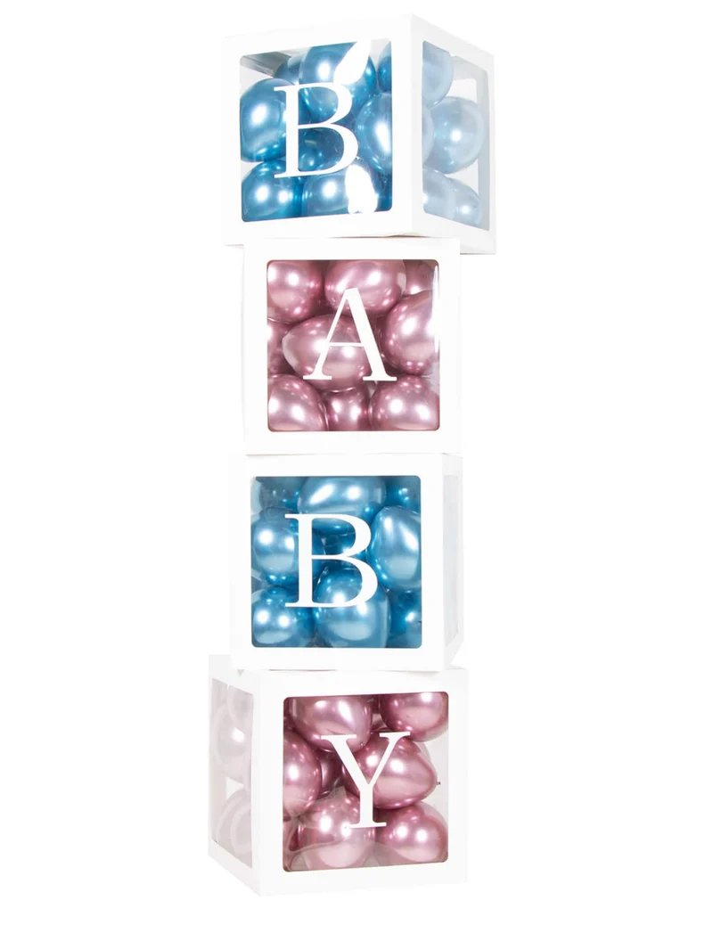 4 weiße Baby-Ballonwürfel aus Karton, 30 cm