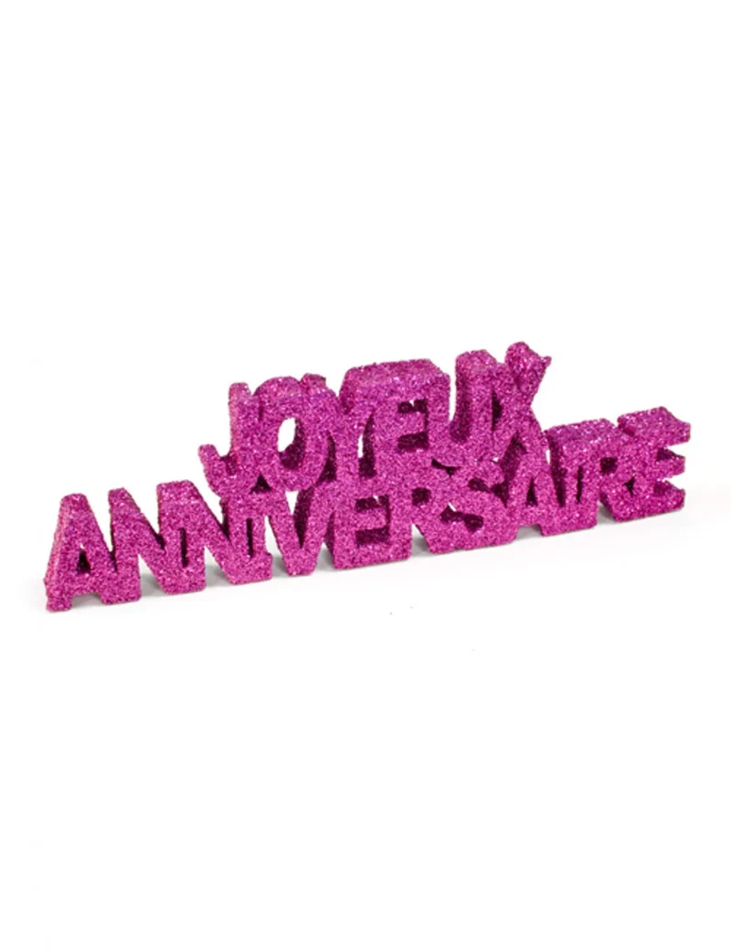 Fuchsia Glitzer "Alles Gute zum Geburtstag" Tischdeko aus Polystyrol