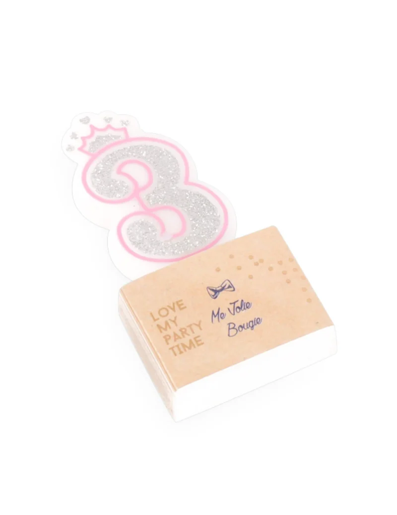 Geburtstagskerze Zahl 3 Prinzessin 5,8 cm mit Glitzer