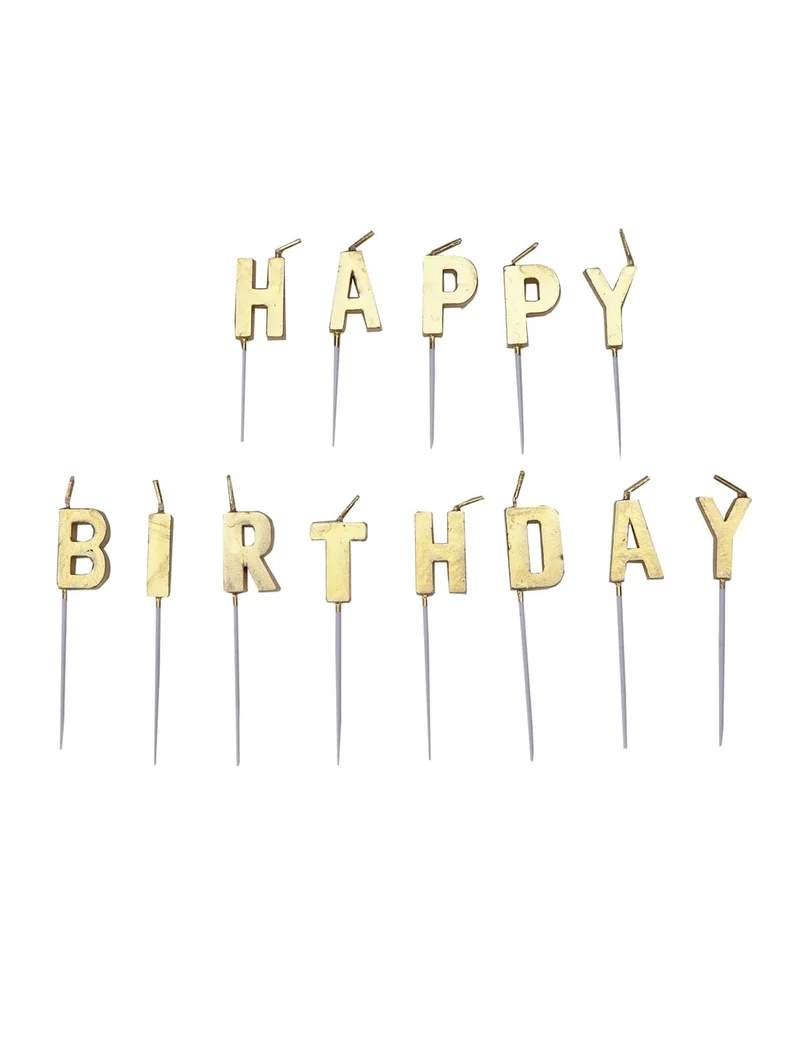 13 Happy Birthday Buchstabenkerzen Gold 4 cm für Kuchen
