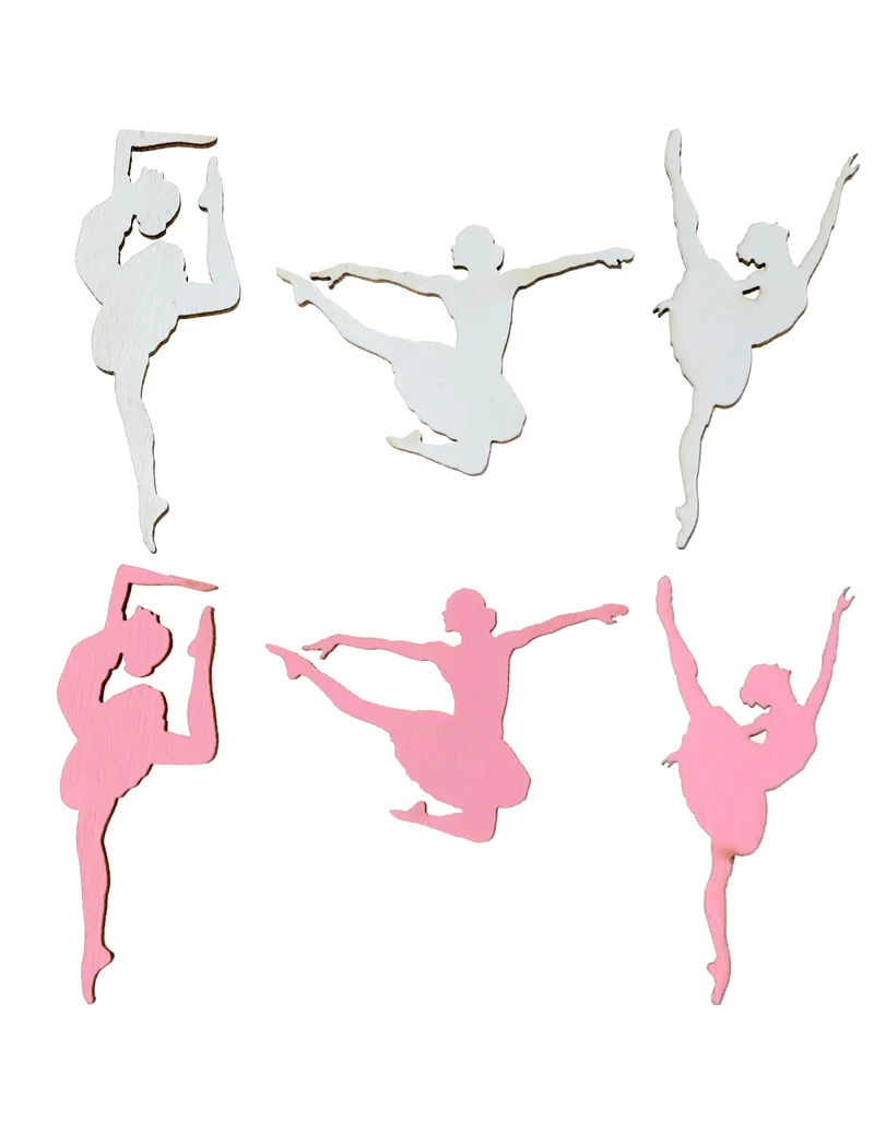 10 Holztischkonfetti Ballerina 1 x 2 cm rosa und weiß