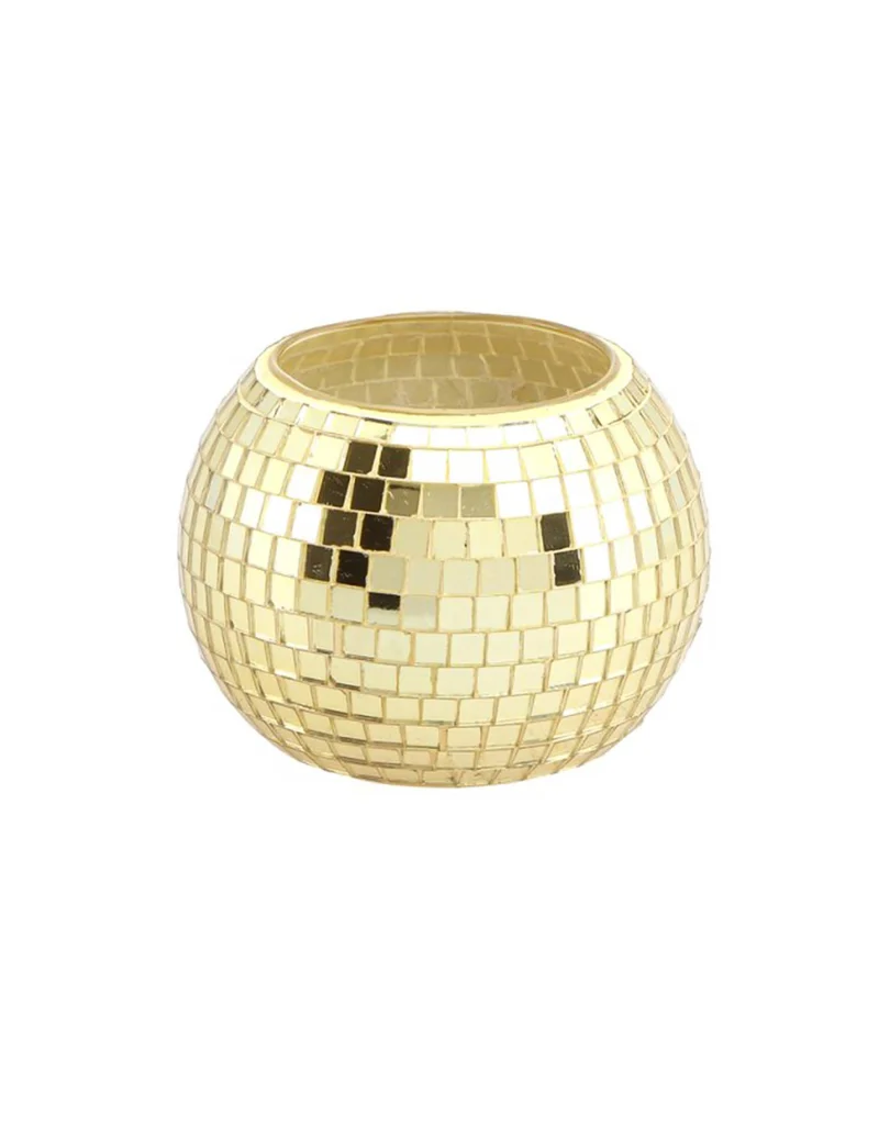 Goldener Discokugel-Teelichthalter aus Glas 8 x 7 cm