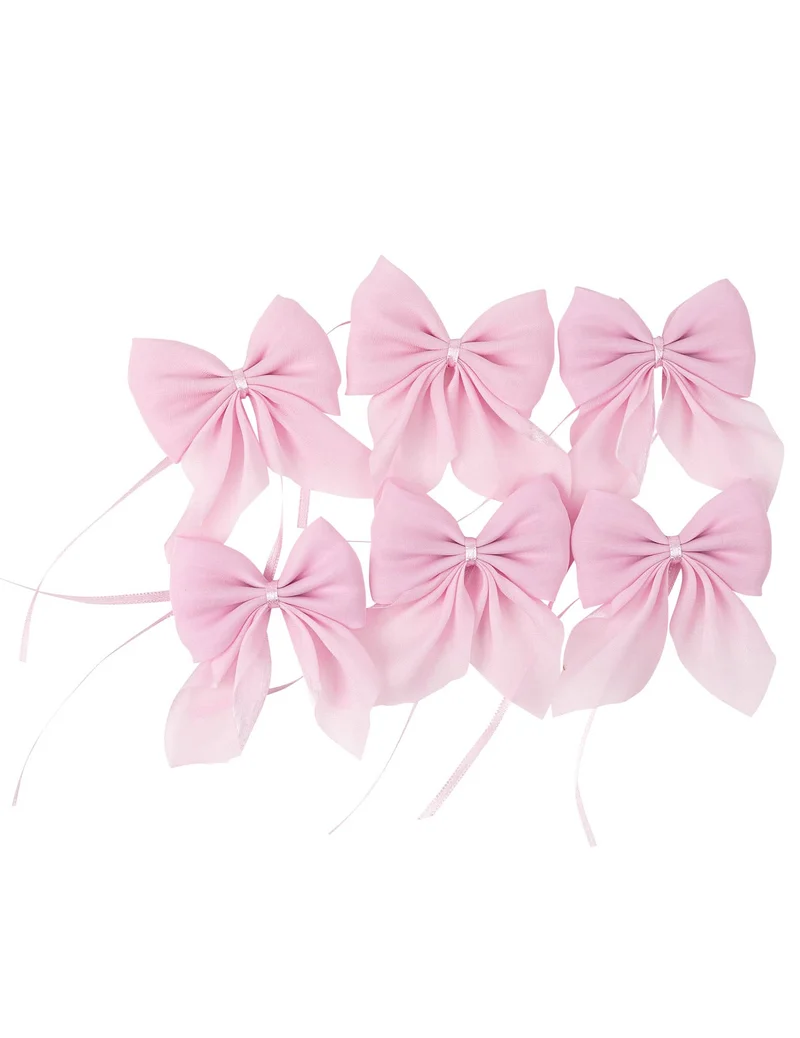 6 glitzernde Musselin-Schleifen Rosa 7,5x8,5cm mit Befestigungen