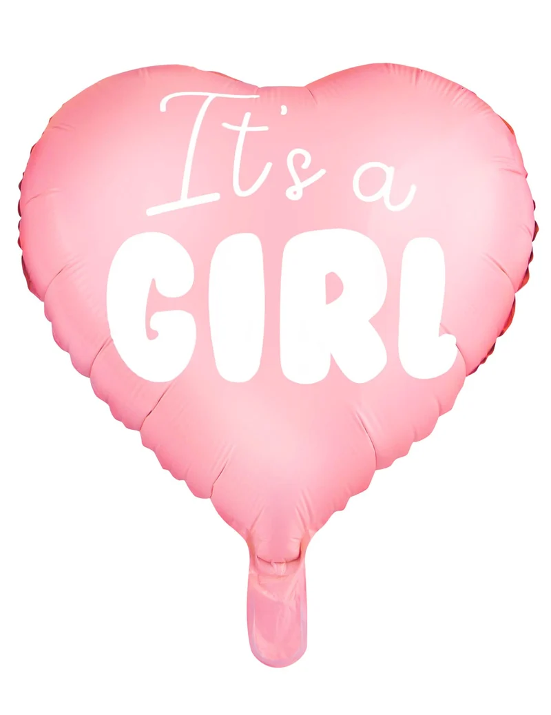 Rosa Herz-Aluminiumballon "it's a girl" 45 cm für Babyparty