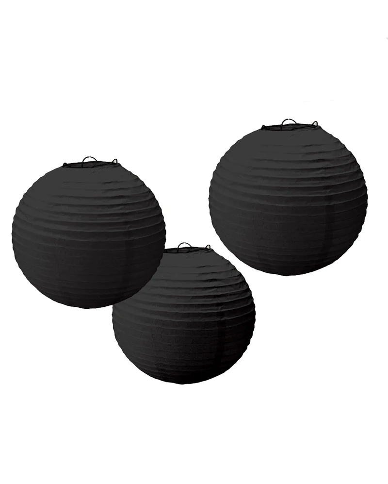 Schwarzes Papier Lampion Set 3tlg.