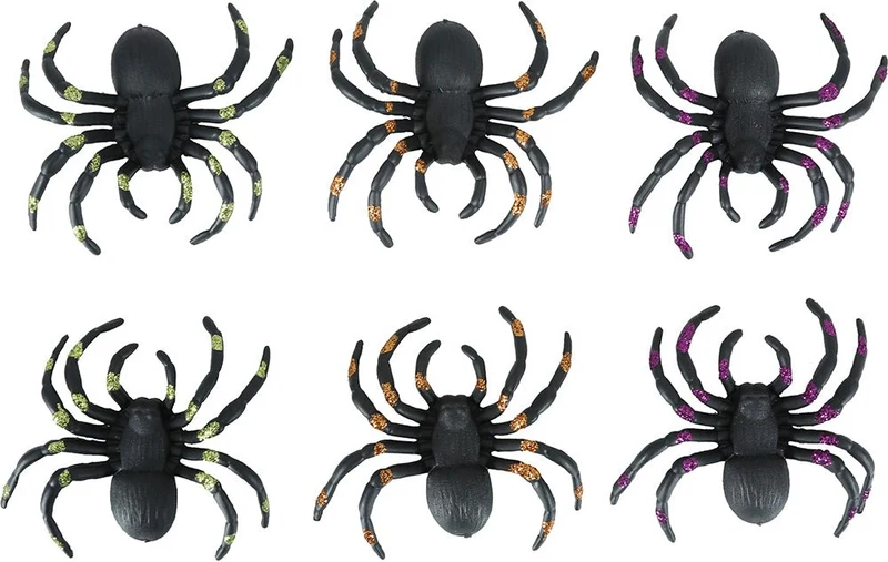 Schwarze Fake Spinne Glitter 7cm 6Stk