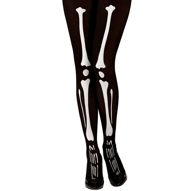 Halloween Strumpfhose Schwarz Weiß Skelett