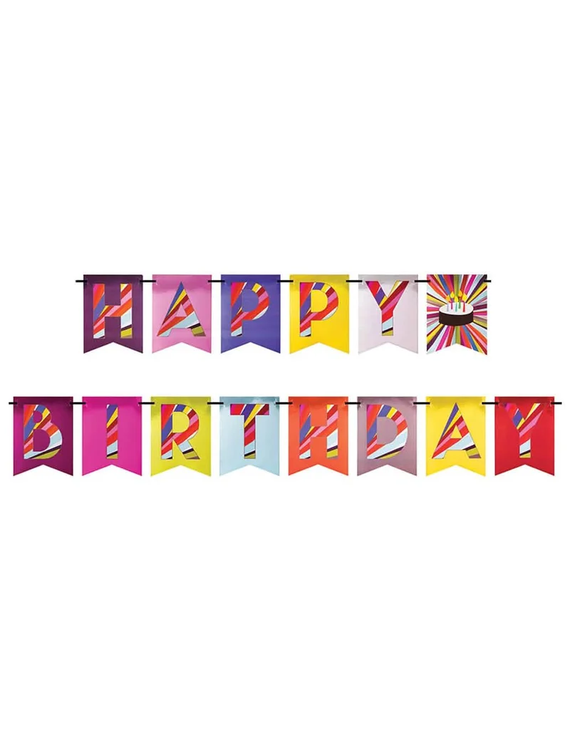 Bunte Happy Birthday Torten-Papiergirlande 2,45 m