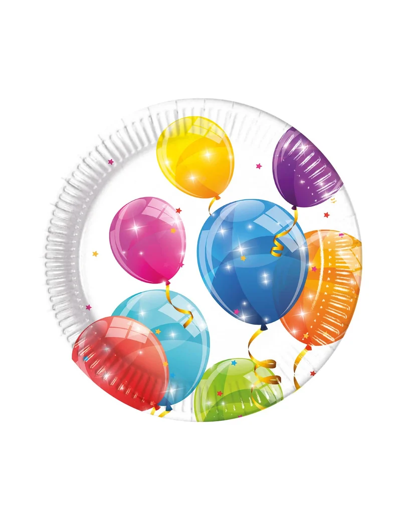8 bunte Luftballon-Pappteller 23 cm für Geburtstag