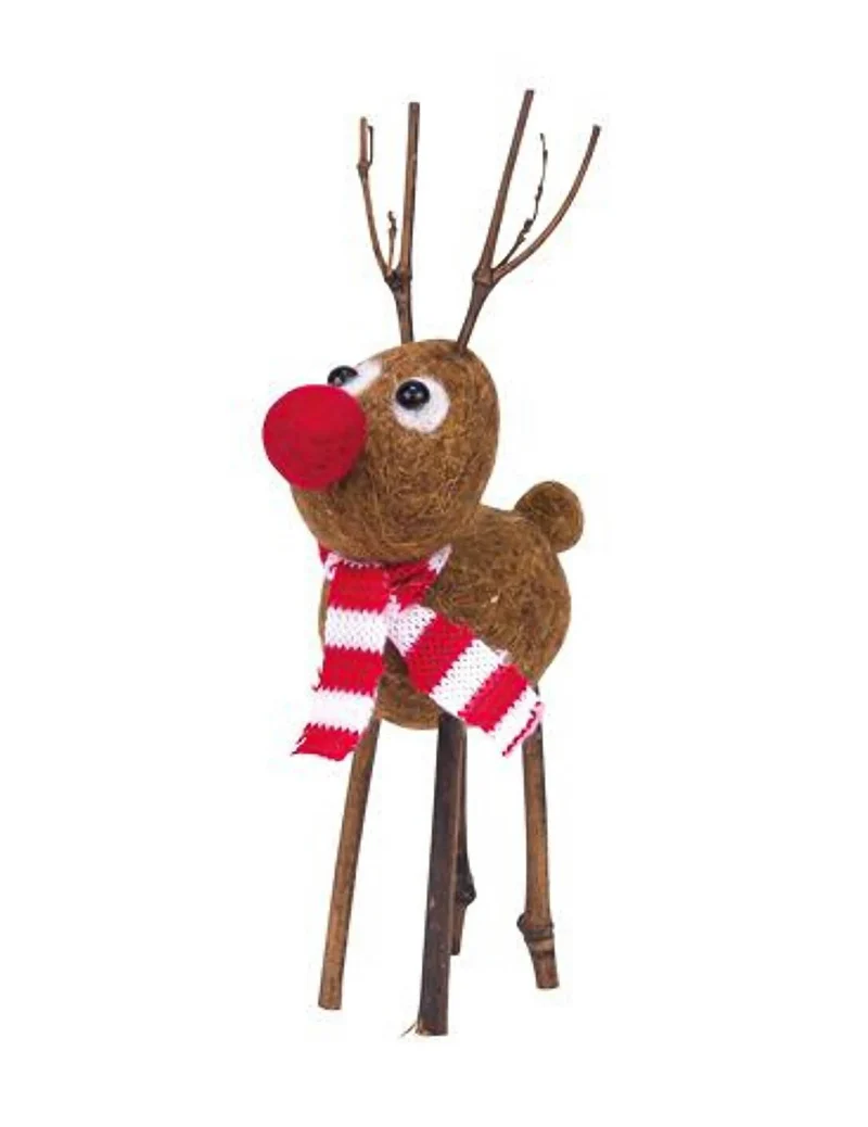 Figur aus gekochter Wolle Rentier Rudolph 22 cm mit roter Nase