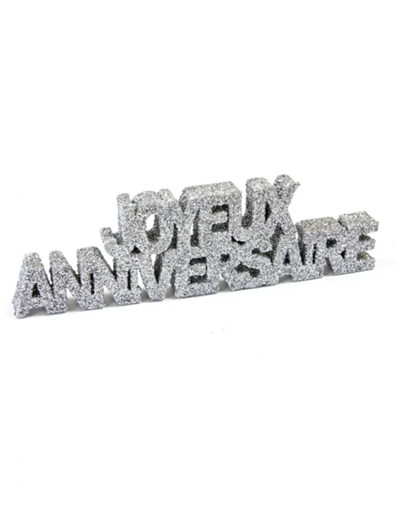 Tischdekoration "Alles Gute zum Geburtstag" silber glitzernd 12 x 3,8 x 0,8 cm aus Styropor