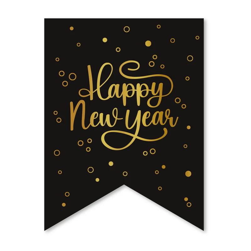 Frohes neues Jahr Girlande Schwarz Gold Banner 6m