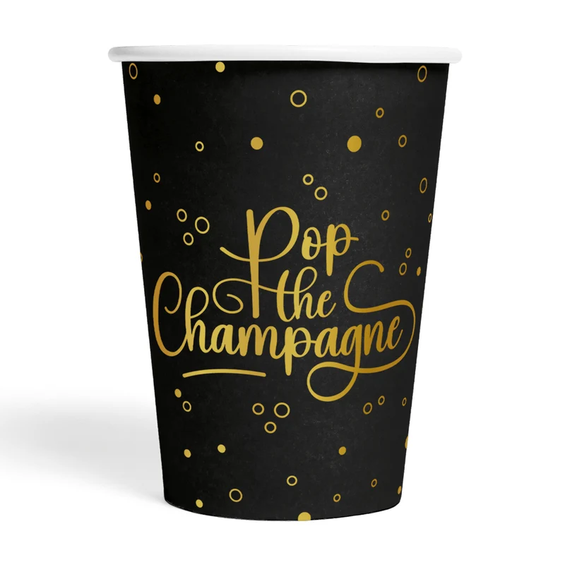 Pop The Champagner Becher Schwarz Gold 210ml 8 Stück