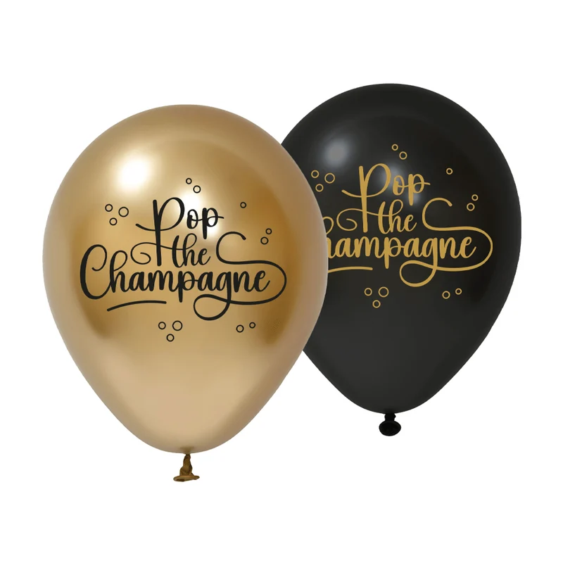Pop The Champagne Ballons Schwarz Gold 30cm 8 Stück