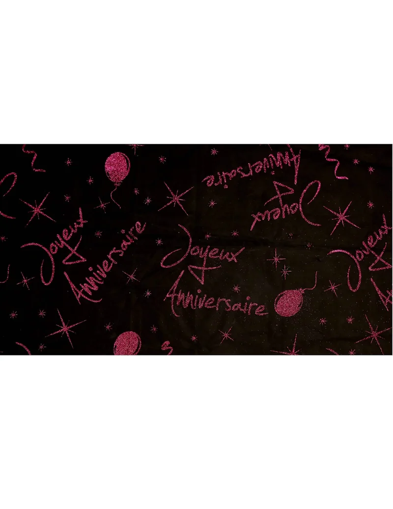 Dekorative Organza-Tischdecke "Alles Gute zum Geburtstag" Fuchsia Glitzer 145 x 250 cm