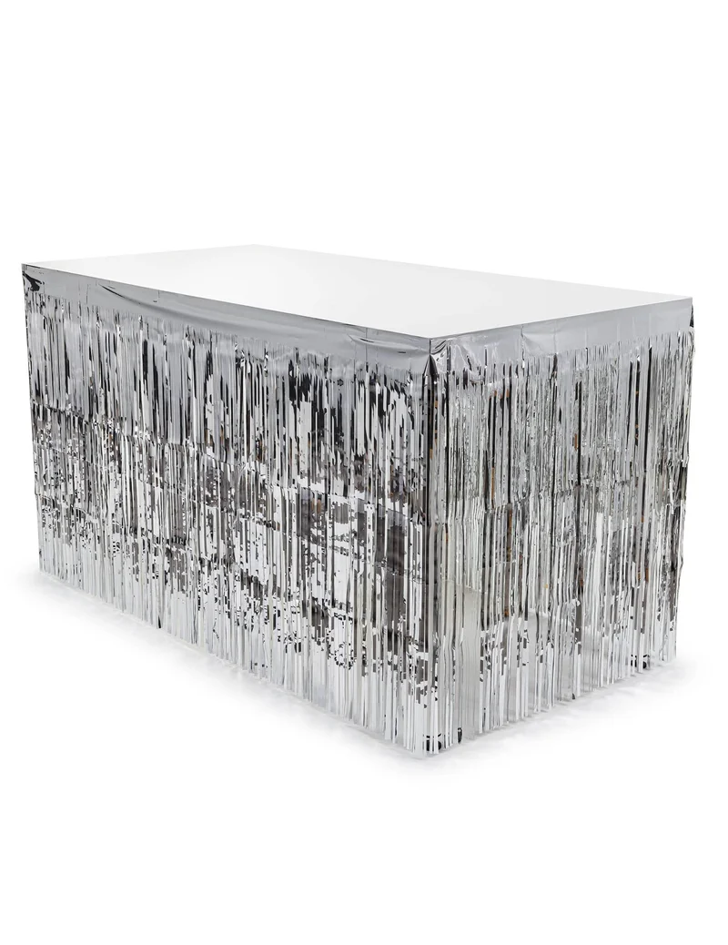 Tischrock mit silbernen Fransen 300 x 80 cm