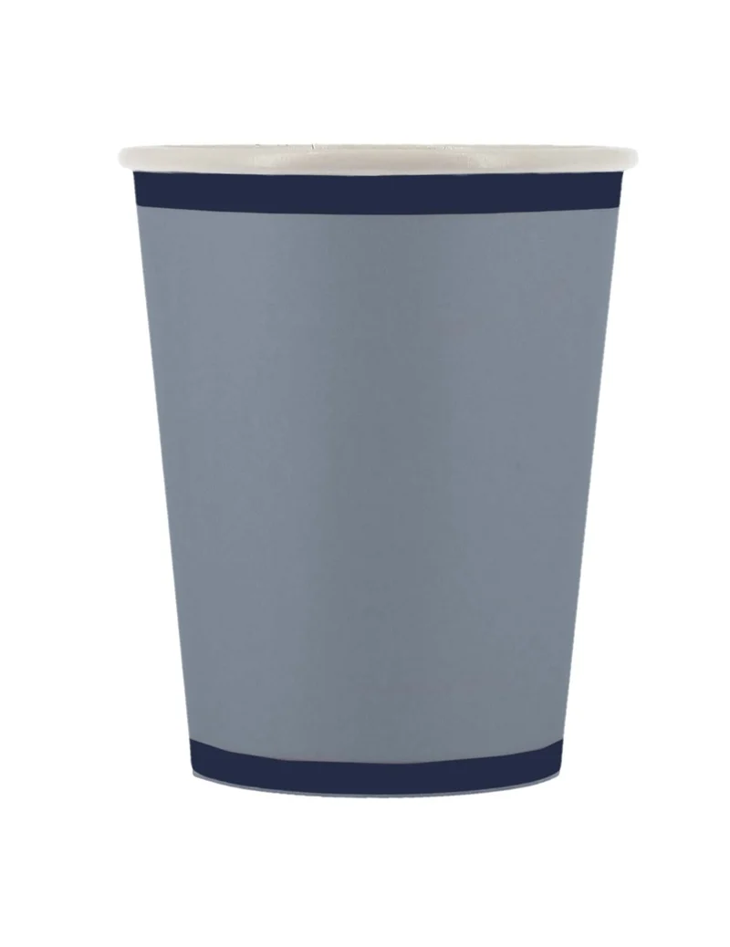 6 zweifarbige Pappbecher Sturmbau und Marineblau 255ml für die Party