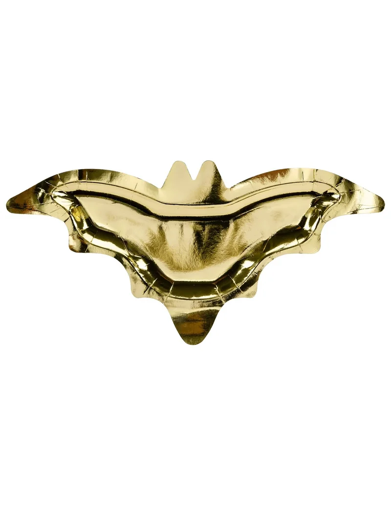 6 metallic goldene Fledermaus-Pappteller für Halloween