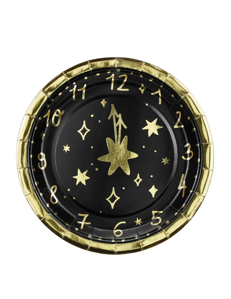 6 kleine runde Silvester-Teller Uhr 18 cm