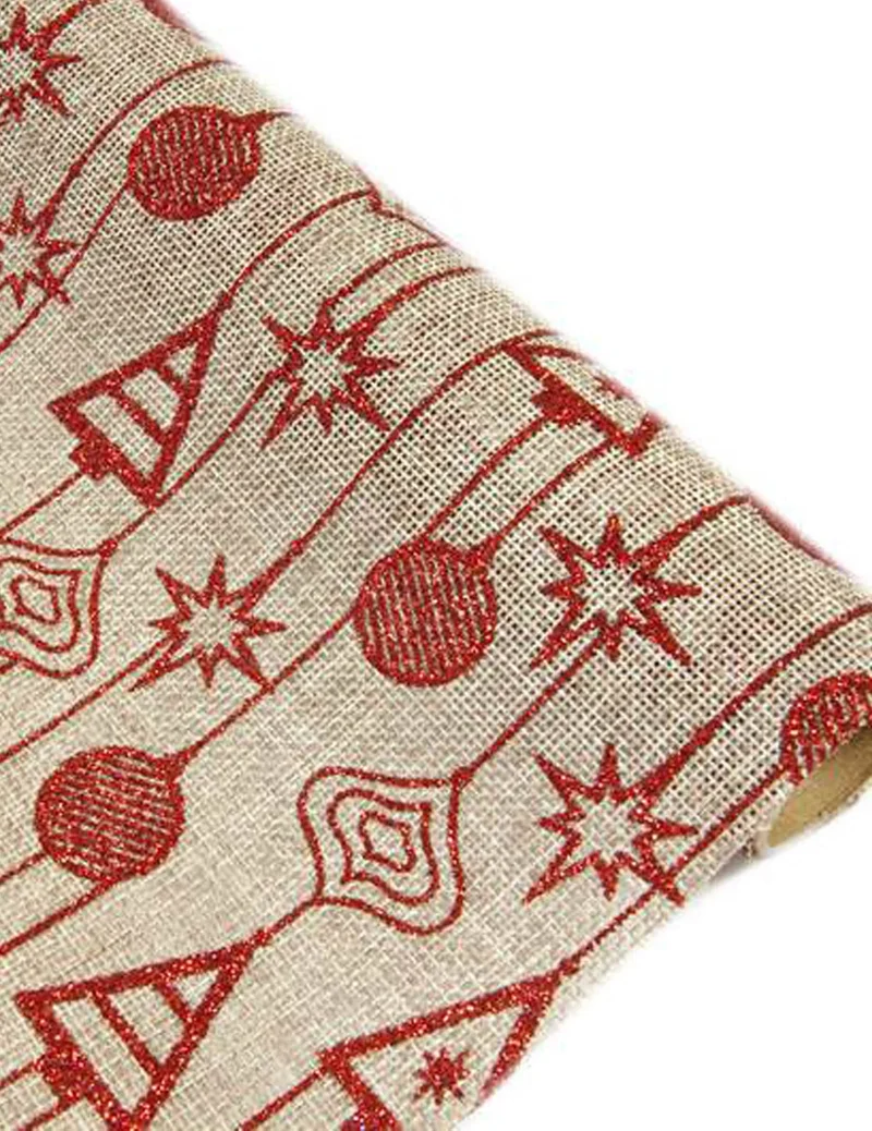 Weihnachtlicher Tischläufer aus Stoff mit Kugeln und Tannen rot 4 m x 28 cm