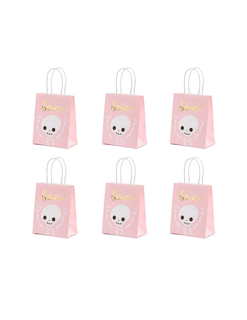 6 rosa und weiße Boo Halloween Süßigkeitentüten