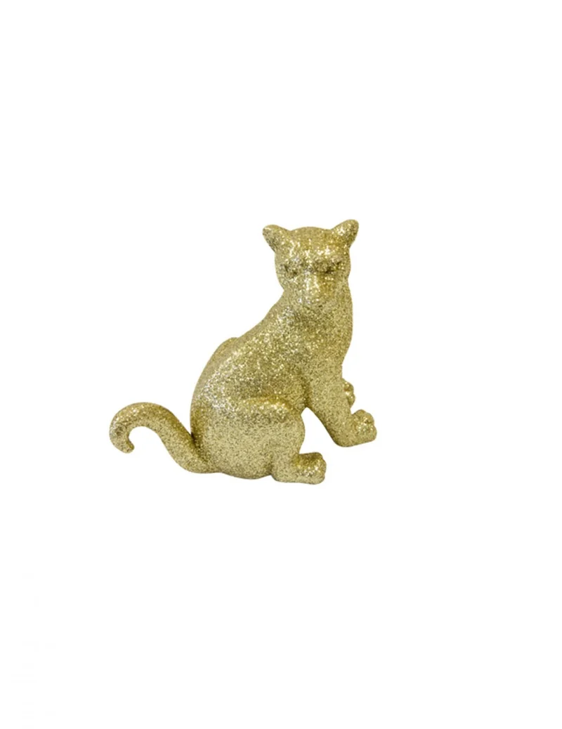 Sitzender Panther aus goldenem Harz, 10 cm, mit Glitzer
