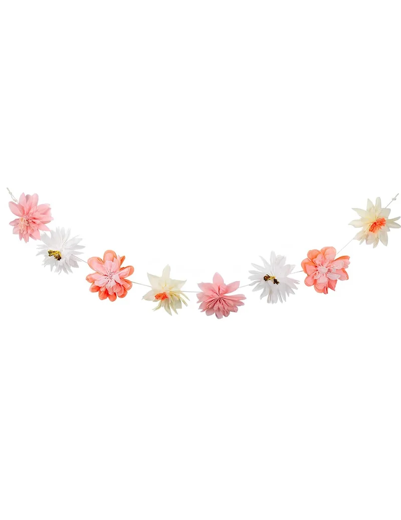 Bunte Pastell-Seidenpapierblumen-Girlande 3,5 m, Boho-Partydekoration