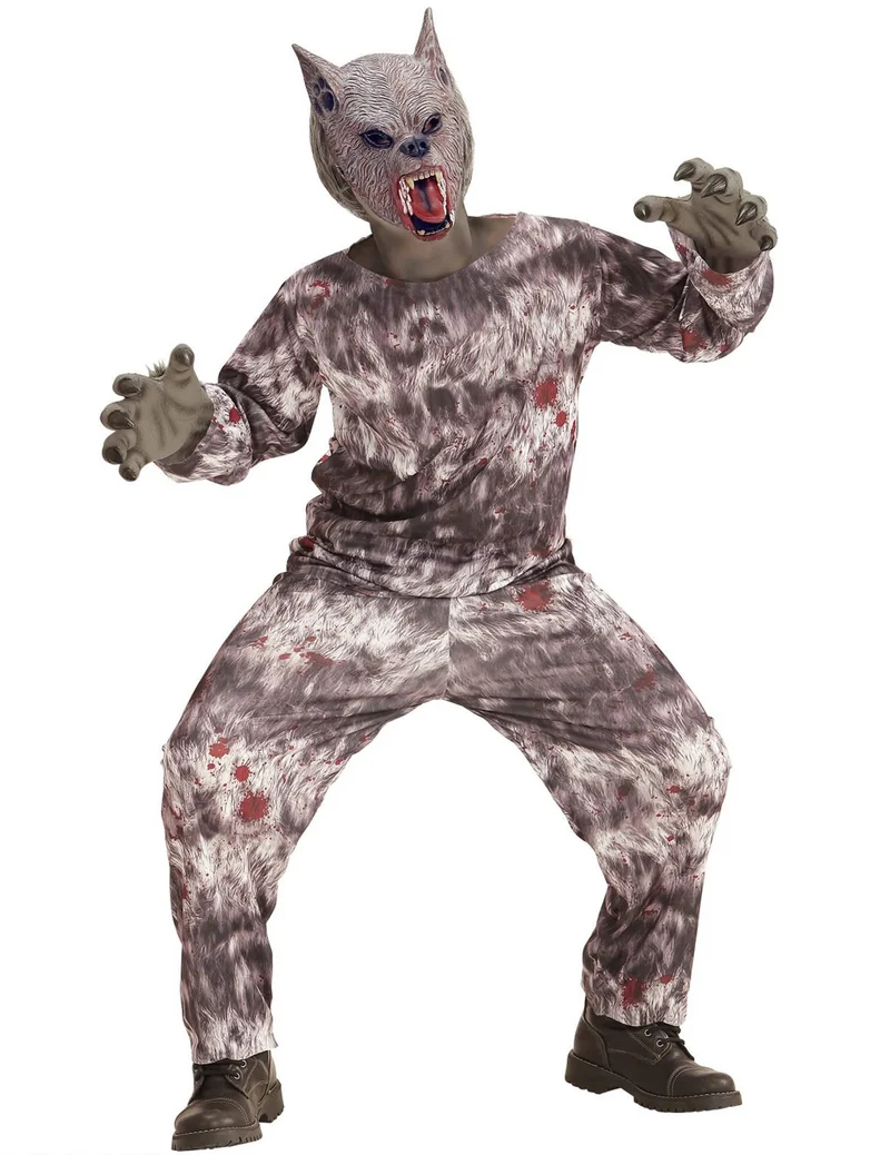 Wildes Werwolf-Kostüm für Kinder Halloween-Kostüm grau