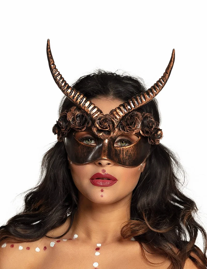Verführerische Steampunk-Maske mit Hörnern für Erwachsene bronzefarben