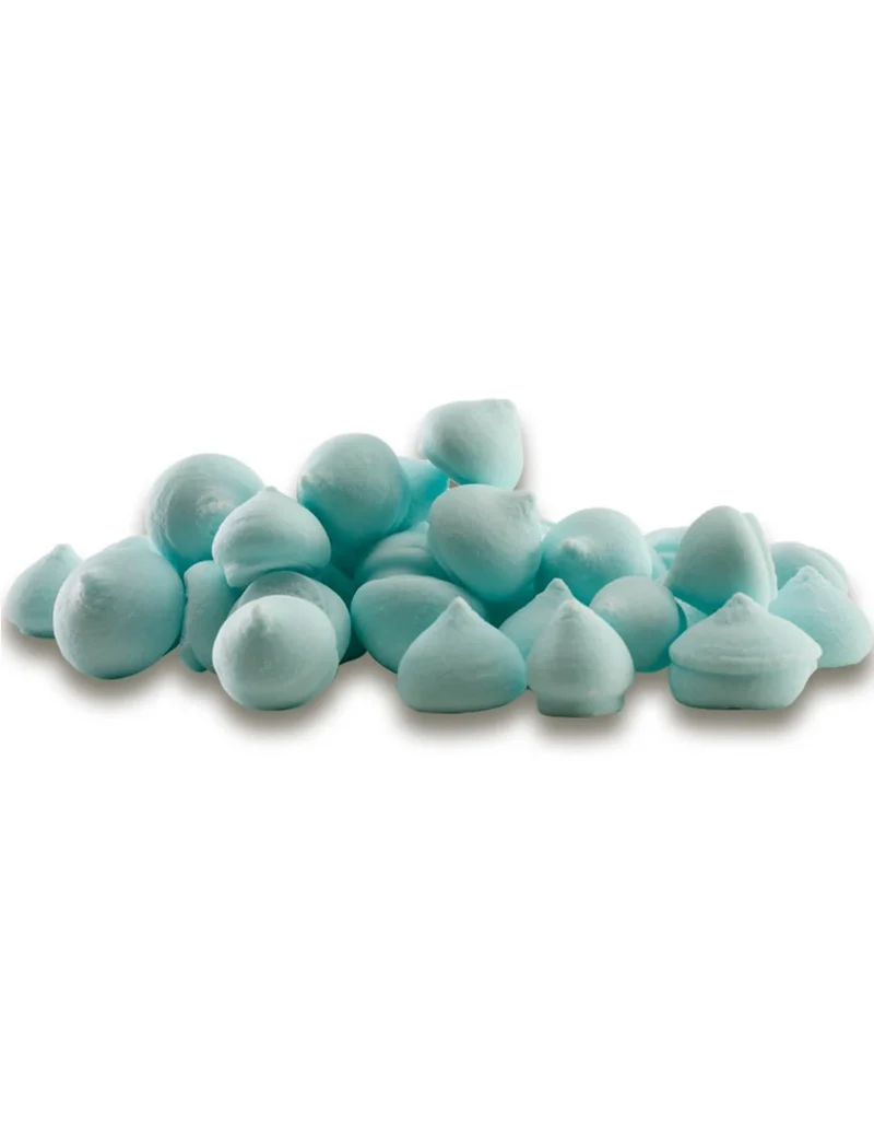 Topf mit kleinen pastellblauen Zuckermeringues 90 g
