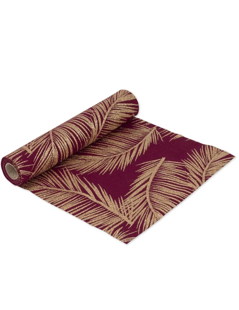 Tischläufer Leinen Marsala kupferfarbene Farne schick und glitzernd 28 cm x 5 m