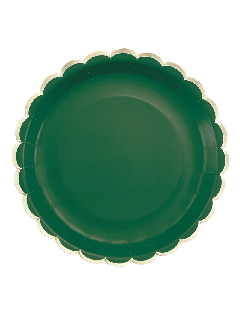 8 gewellte Pappteller in Grün und Gold 23 cm für Weihnachten